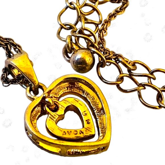 Avon Floating Heart Pendant Rhinestones Necklace Signed NA 16" - Picture 13 of 14